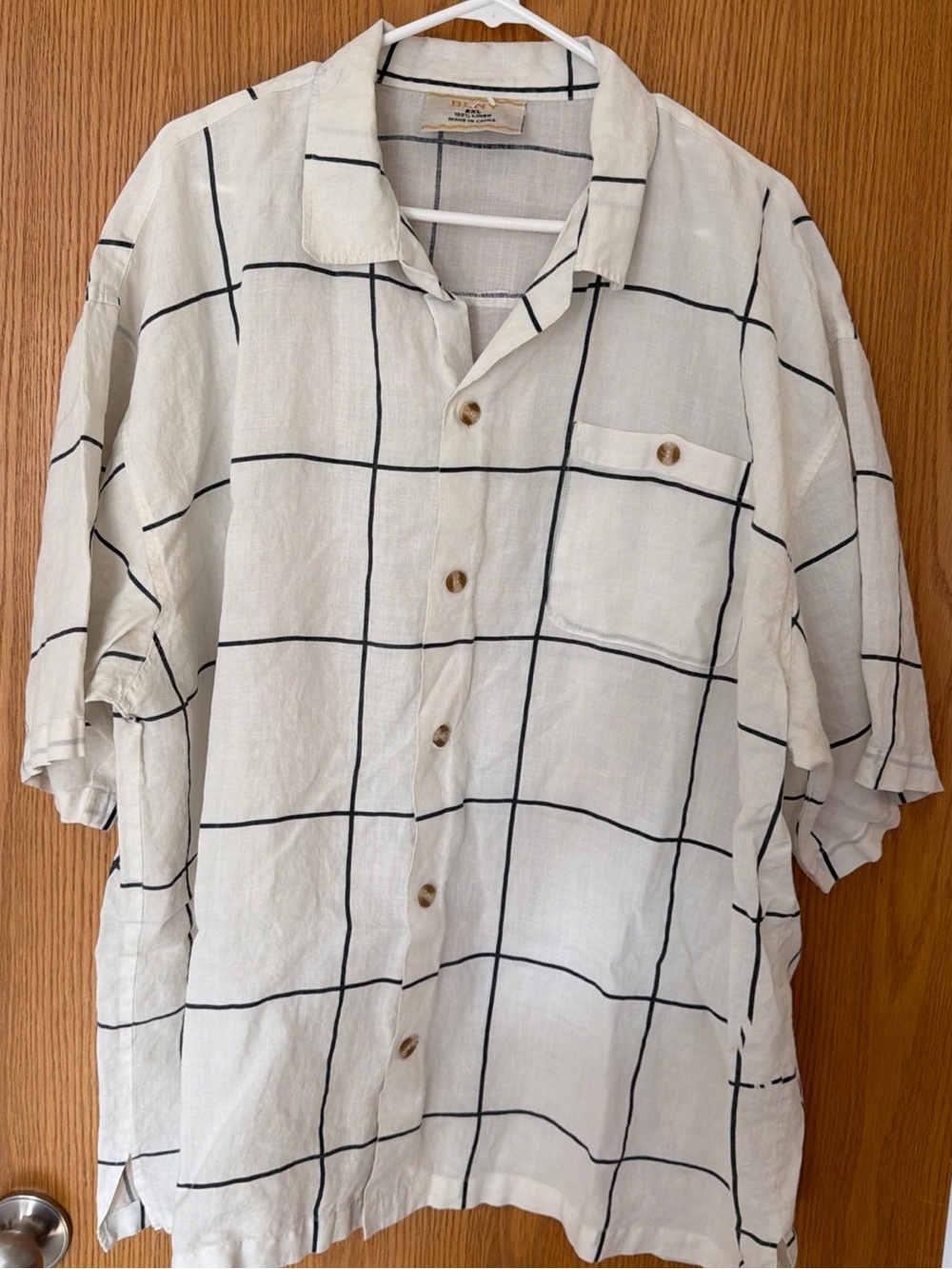 BlankNYC BLNY Short Sleeve Windowpane 100% Linen Button Down Tee Men’s 2XL XXL